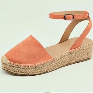 Orange buckled platform espadrilles